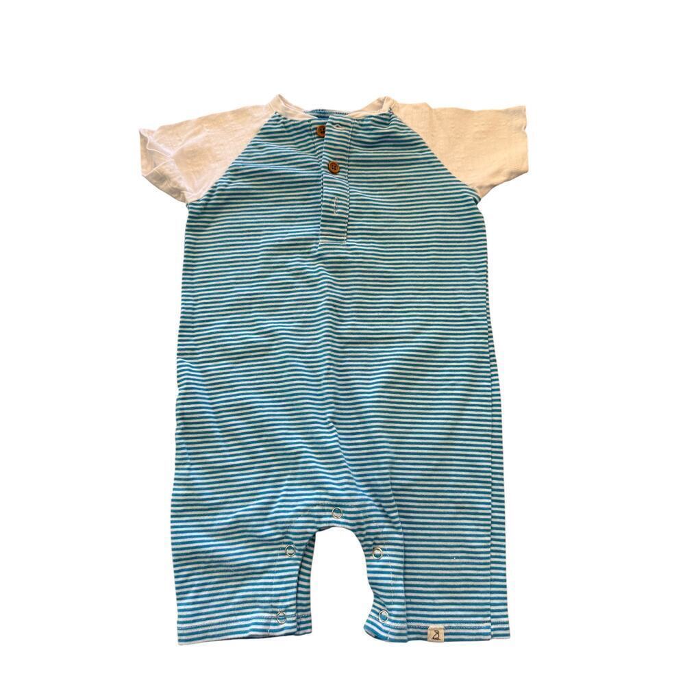 Me & Henry Baby White/Blue Stripe Afloat Raglan Romper Size 12-18M